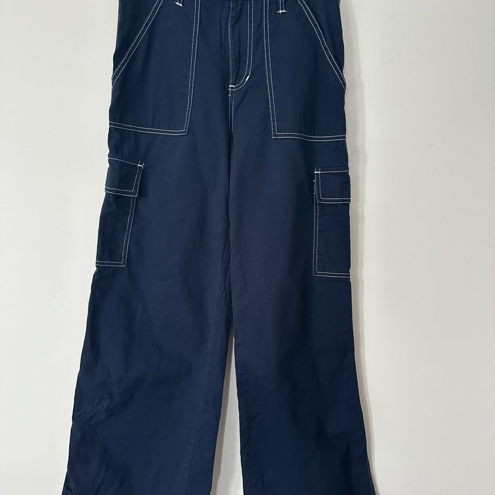 Wide Leg Cargo Pants Y2K Utility Navy Skater  Medium Streetwear - Picture 11 of 11